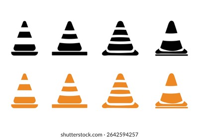 Ícone do cone de tráfego definido no plano de fundo branco 