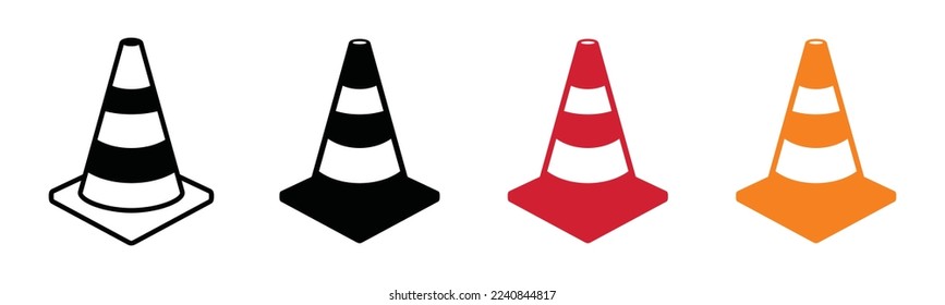 Traffic cone icon set. Road cone icon vector. Road divider with cones. Roadblock or Road barrier mark for apps or websites, symbol illustration