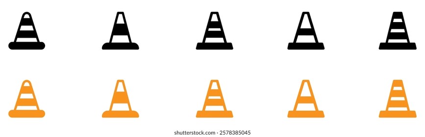 Traffic cone icon set. Road cone icon vector. Road divider with cones. Roadblock or Road barrier mark for apps or websites, symbol illustration. Vector Illustration. EPS 10