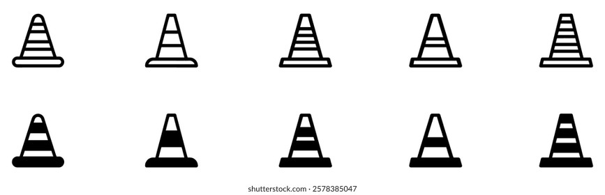 Traffic cone icon set. Road cone icon vector. Road divider with cones. Roadblock or Road barrier mark for apps or websites, symbol illustration. Vector Illustration. EPS 10