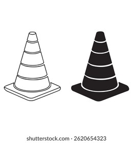 Traffic Cone Icon Set – Safety Cone Vector Silhouette and Outline Illustration