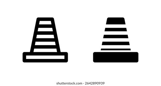 Traffic cone icon set used to signal road work, safety zones, or restricted construction areas.