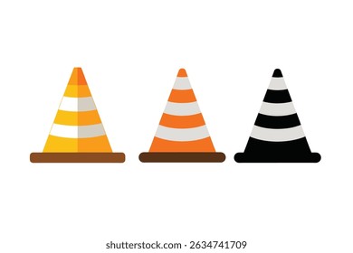 Ícones de cone de tráfego definem vetor em fundo branco, Coleção de ícones de cone de tráfego Projetos versáteis para construção, segurança rodoviária e ilustrações de aviso