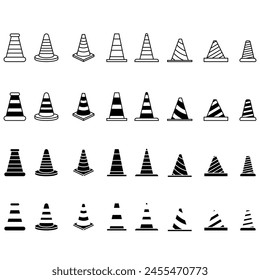 Traffic cone icon vector set. Road token. Accident symbol collection. Crash logo.