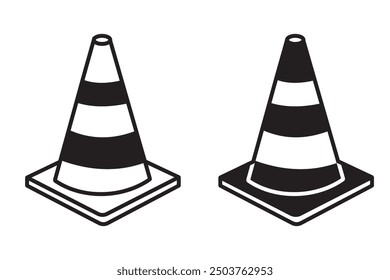 Icono de cono de tráfico, Vector, diseño de silueta sobre fondo blanco. Cono de construcción, icono, conjunto de Vector.  Icono de barrera de tráfico, Vector. Ilustración vectorial.
