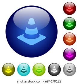Traffic cone icons on round color glass buttons