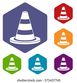 Traffic cone icons set rhombus in different colors isolated on white background