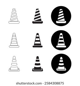 Traffic Cone Icons in Various Styles. flat, outline, and minimalist vector icons on a white background.
