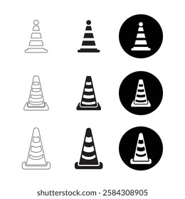 Traffic Cone Icons in Various Styles. flat, outline, and minimalist vector icons on a white background.
