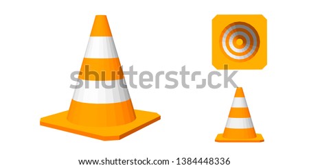 Traffic cone. Isolated on white background. 3d Vector illustration. Different viewes.