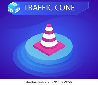 Traffic cone isometric design icon. Vector web illustration. 3d colorful concept