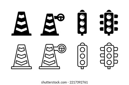 Traffic Cone  Traffic Light Signal Icon In Flat Style Vector Illustration. Road Traffic Sign
