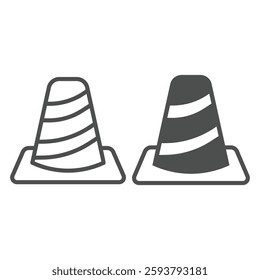 Traffic cone line and solid icon, construction concept. Vector graphics. Road stop barrier sign on white background, outline style icon for mobile or web design