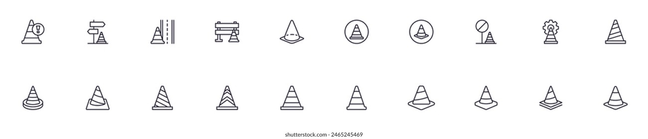 Traffic cone linear symbols bundle. Vector collection for web sites, newspapers, apps, infographics