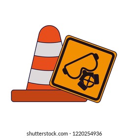 Traffic cone and mask road sign