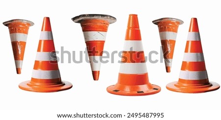 a traffic cone orange and white line on white background.