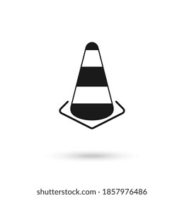 Traffic Cone Outline Flat Icon on White Background.