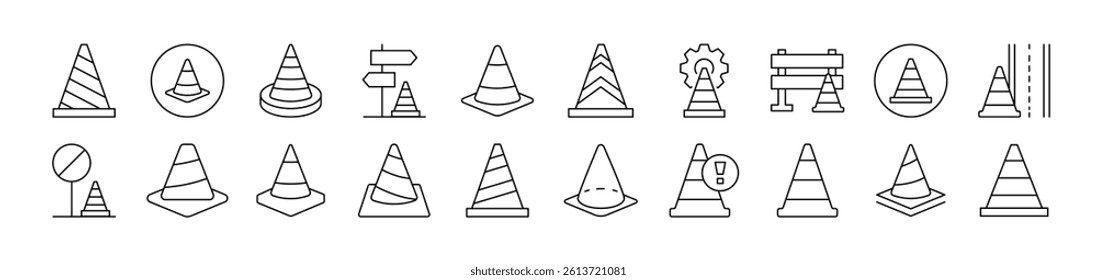 Traffic Cone Outline Icon Collection. Editable Stroke. Perfect for Infographics, Articles, Books, Flyers, Banners