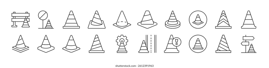 Traffic Cone Picture Collection. Editable Stroke. Perfect for Infographics, Articles, Books, Flyers, Banners