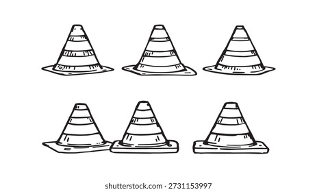 Traffic Cone Pole line art vector