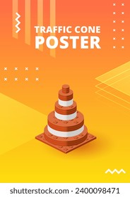 Traffic cone poster for print and design. Vector illustration.