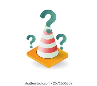 Traffic cone with question mark symbol