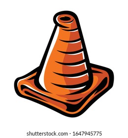 Traffic cone for road safety -- cartoon illustration style