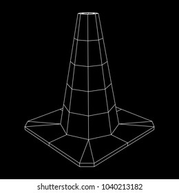 Traffic cone. Road sign wireframe low poly mesh vector illustration. Under construction concept.