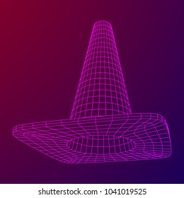 Traffic cone. Road sign wireframe low poly mesh vector illustration. Under construction concept.