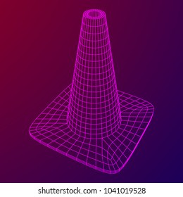 Traffic cone. Road sign wireframe low poly mesh vector illustration. Under construction concept.