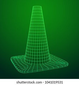 Traffic cone. Road sign wireframe low poly mesh vector illustration. Under construction concept.