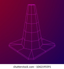 Traffic cone. Road sign wireframe low poly mesh vector illustration. Under construction concept.