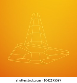 Traffic cone. Road sign wireframe low poly mesh vector illustration. Under construction concept.