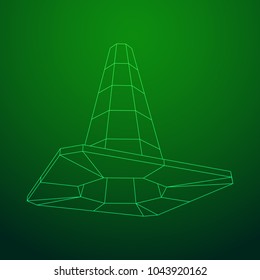 Traffic cone. Road sign wireframe low poly mesh vector illustration. Under construction concept.
