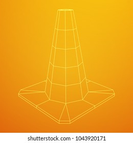 Traffic cone. Road sign wireframe low poly mesh vector illustration. Under construction concept.