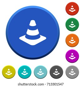 Traffic cone round color beveled buttons with smooth surfaces and flat white icons
