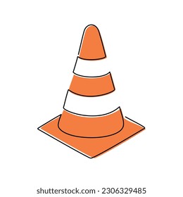 Traffic cone safety sign icon vector one line continuous drawing. Minimal illustration. Hand drawn linear silhouette. Outline design, print, banner, card, brochure, poster, logo.