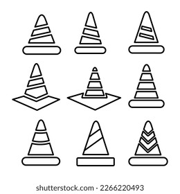 ilustración de icono del vector del conjunto de conos de tráfico en fondo blanco