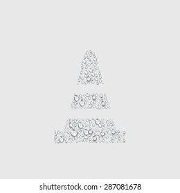 Traffic cone sign, Transparent water drop vector, traffic cone, with white and orange stripes on gray asphalt