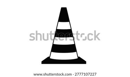 Traffic cone silhouette with alternating stripes on a white background