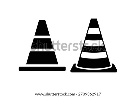 Traffic Cone Silhouette Icon Set on White Background
