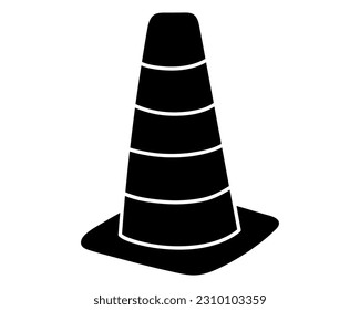 Ilustración vectorial de silueta de cono de tráfico. Aislado sobre fondo blanco