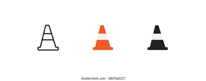 Traffic cone, simple icolated icon set. Safety road construction concept symbol in vector flat style.