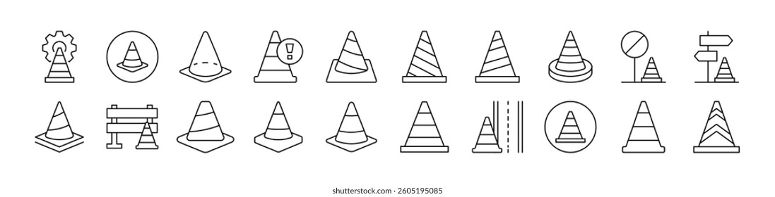Traffic Cone Simple Icon Collection. Editable Stroke. Perfect for Infographics, Articles, Books, Flyers, Banners