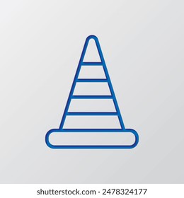 Traffic cone simple icon vector. Flat design. Paper cut design. Cutted blue symbol with shadow. Gray background.ai