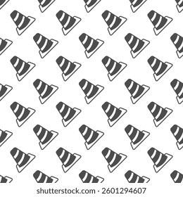 Traffic cone solid seamless pattern, construction theme. Vector graphics. Road stop barrier sign with background, repeat glyph icon