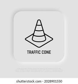 Traffic cone thin line icon. Modern vector illustration of plastic street boundary for construction.