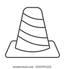 Traffic cone thin line icon, construction concept. Vector graphics. Road stop barrier sign on white background, outline style icon for mobile or web design