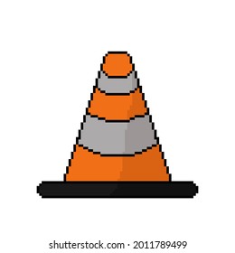 Traffic Cone Vector Cartoon Pixel,Isolated on White Background