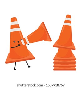 Traffic cone vector. Traffic cone character design.